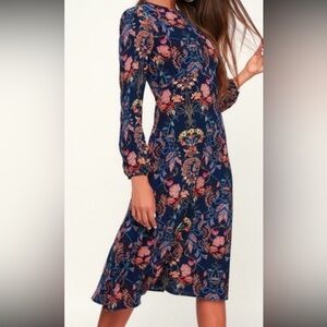 I. Madeline Navy and Pink Floral Long Sleeve Dress